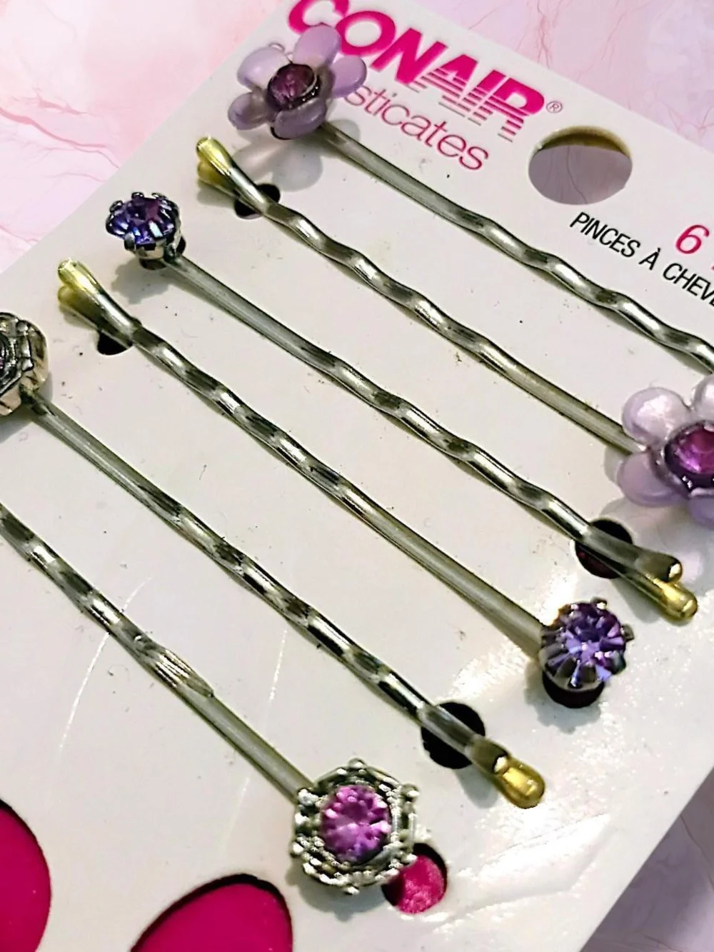 Conair Discontinued Sophisticates Decorative Bobby Pins - Purple / Clear 6 Pack